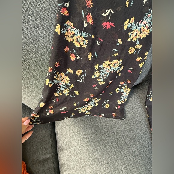 FREE PEOPLE LILOU PRINTED BELL SLEEVE DRESS RETRO BLACK COMBO Size XS - Picture 6 of 13